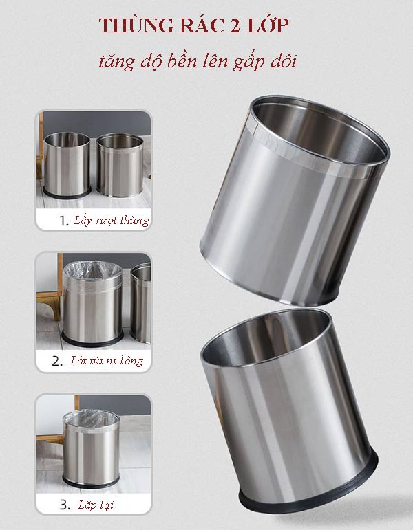 Thiết kế thùng rác 2 lớp an toàn và tăng độ bền lên gấp 2