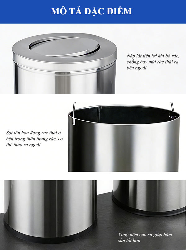 Thùng rác nắp bập bênh tròn bằng inox