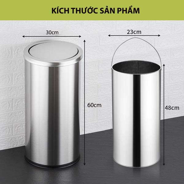 Thùng rác inox tròn nắp bập bênh kích thước