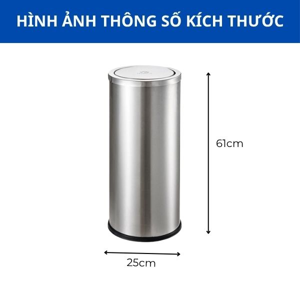 Thùng rác inox tròn nắp lật Ø25cm