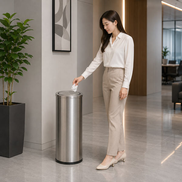 Thùng rác inox tròn nắp lật Ø25cm