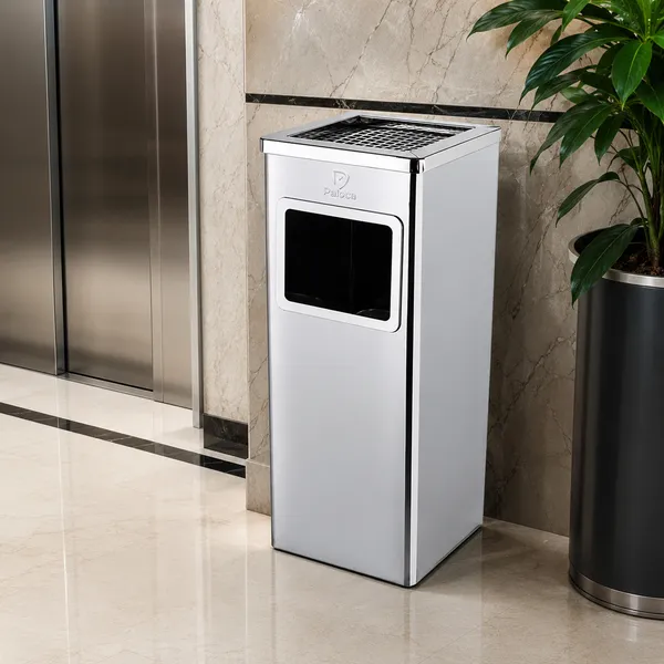 Thùng rác inox vuông có gạt tàn