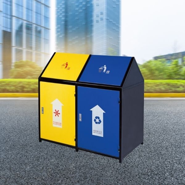 Mẫu thùng rác 2 ngăn ngoài trời nắp lật