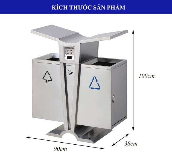 Chi tiết kích thước thùng đựng rác thải inox