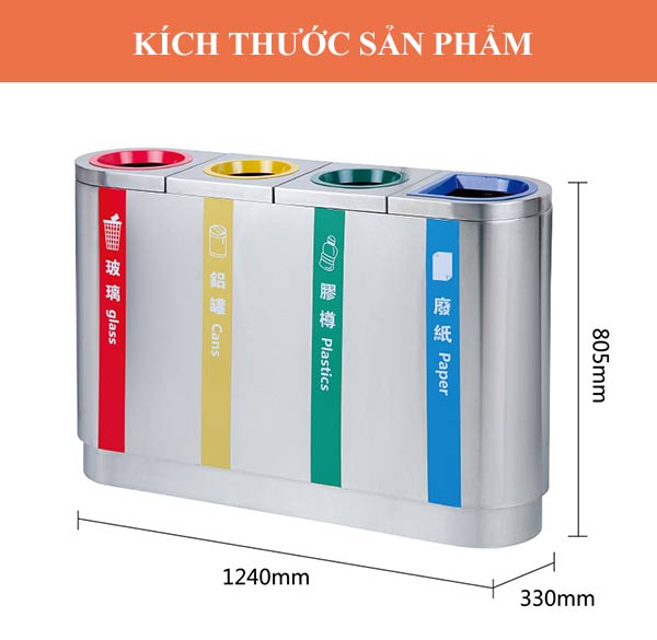 Kích thước thùng phân loại rác 4 ngăn
