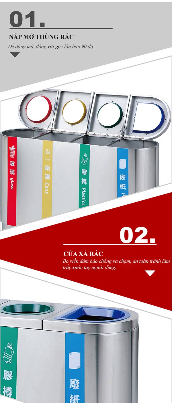 Tham khảo đặc điểm thiết kế thùng rác inox loại 4 ngăn