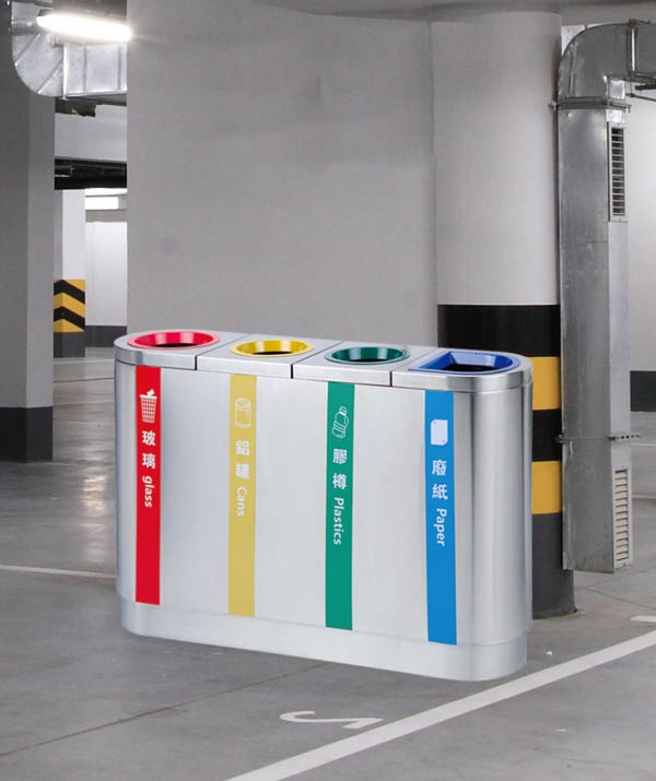 Thùng rác inox 4 ngăn phân loại rác