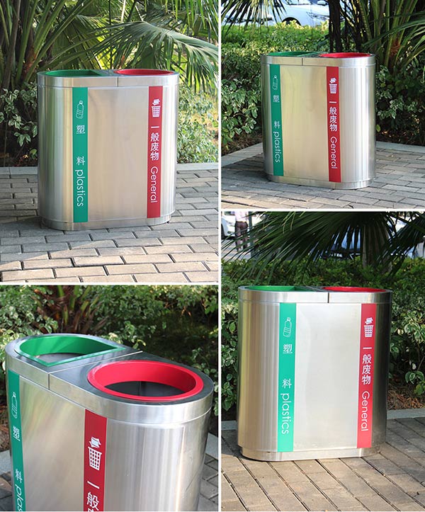 Cận cảnh mẫu thùng rác 2 ngăn inox loại tốt hiện nay