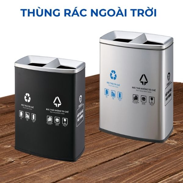 Thùng rác 2 ngăn ngoài trời bằng thép