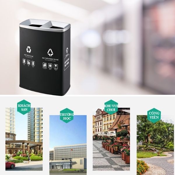 Thùng rác 2 ngăn ngoài trời bằng thép