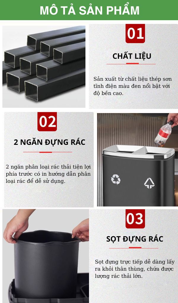 Thùng rác 2 ngăn ngoài trời bằng thép