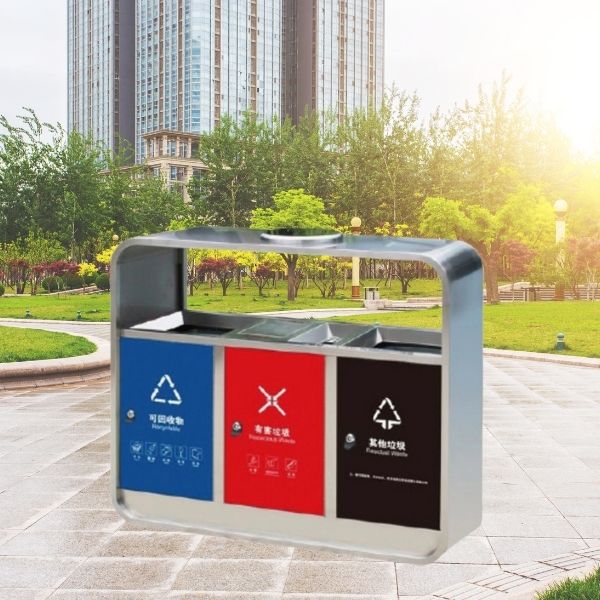 Mẫu thùng rác inox 3 ngăn phối màu tại các ngăn phân rác thải