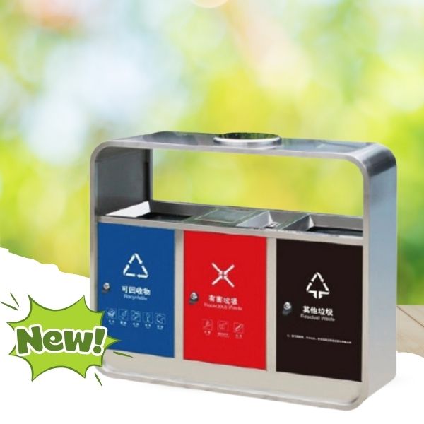 Thùng rác 3 ngăn bằng inox ngoài trời