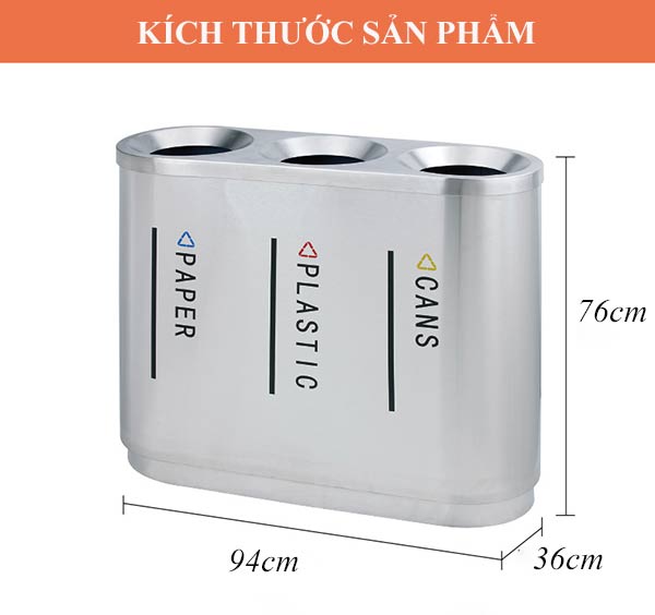 Kích thước thùng rác inox 3 ngăn