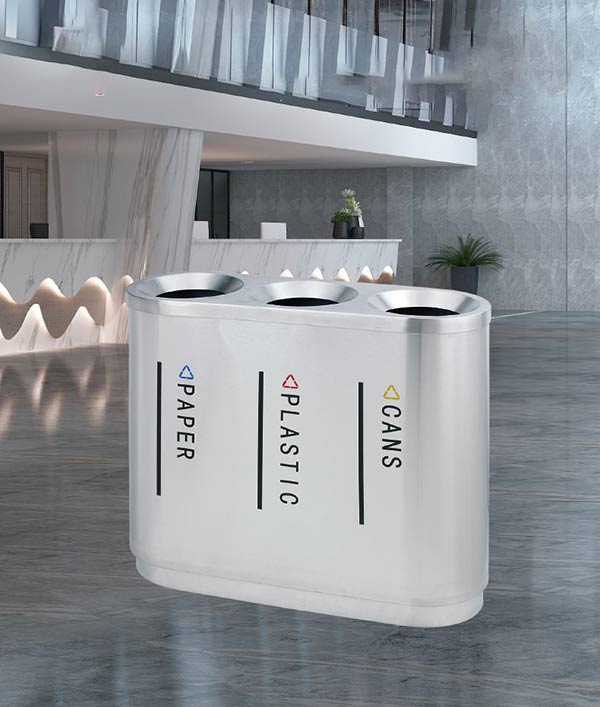 Mẫu thùng rác hỗ trợ phân loại rác thải 3 ngăn bằng inox