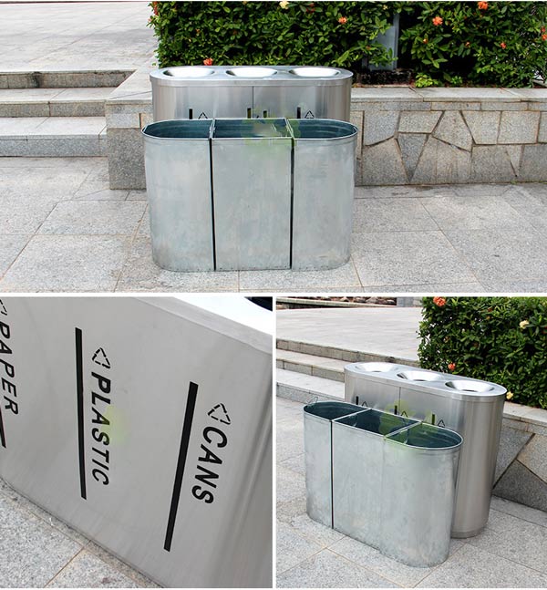 Mẫu thùng rác 3 ngăn bằng inox thiết kế đẹp, tiện dụng