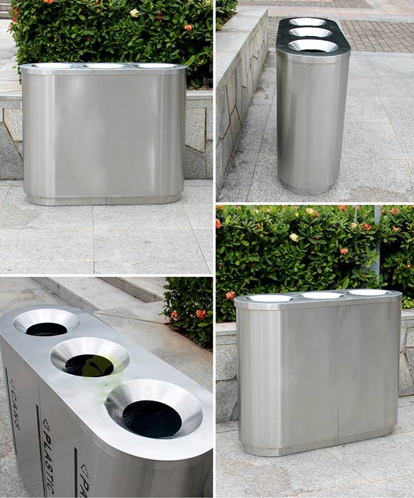 Thùng rác 3 ngăn có thể sử dụng trong cả không gian trong nhà, ngoài trời