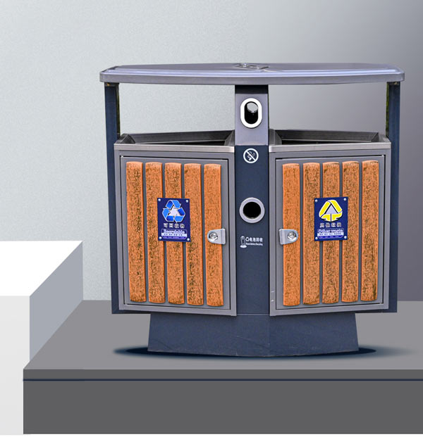 Thùng rác đôi gỗ nhựa công cộng ngoài trời