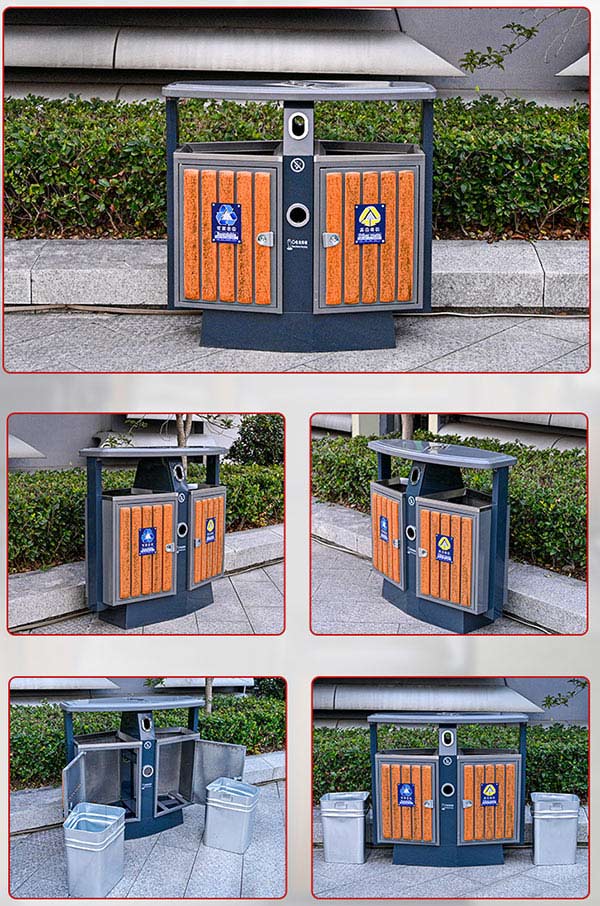 Mẫu thùng rác đôi khung thép gỗ nhựa cao cấp