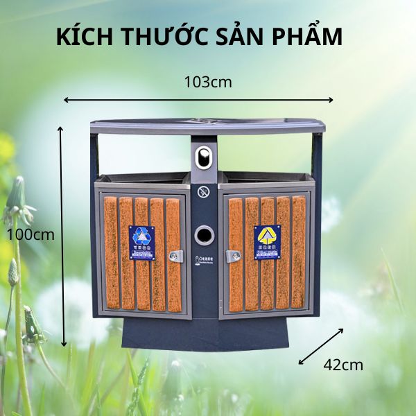 Tham khảo kích thước thùng rác đôi ngoài trời bằng gỗ nhựa