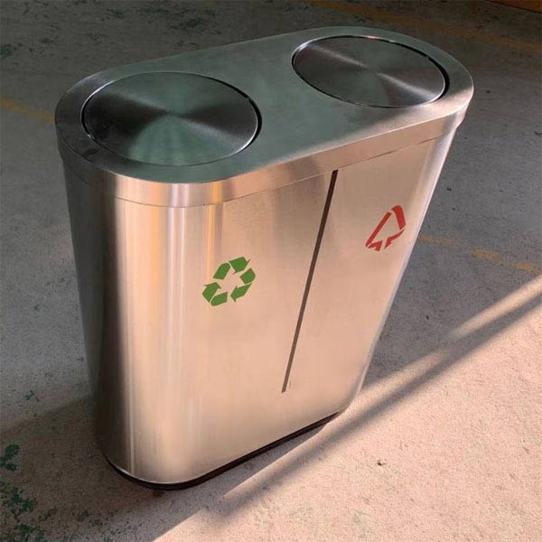Có sẵn mẫu thùng rác 2 ngăn inox nắp bập bênh