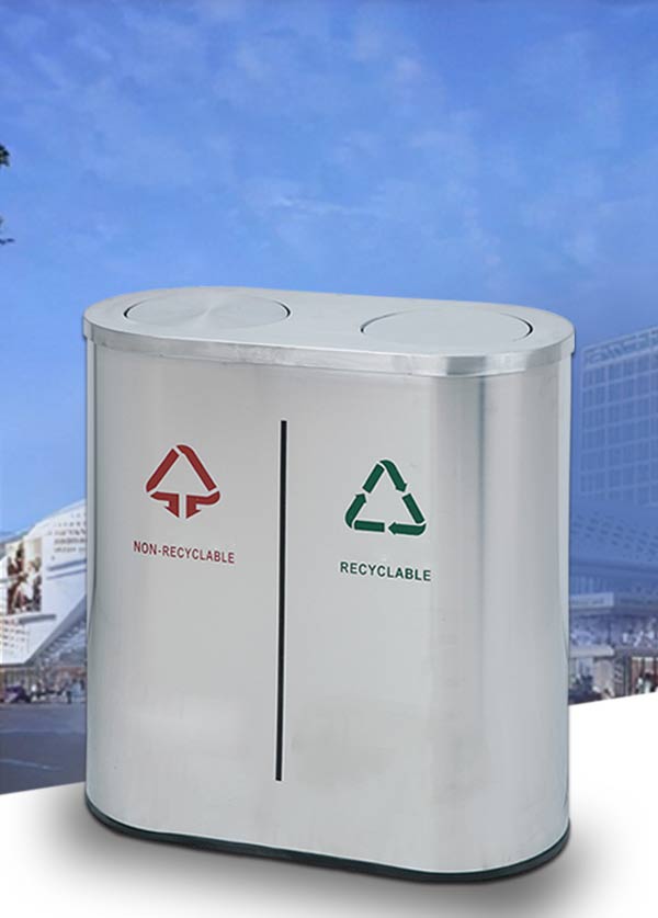 Mẫu thùng rác nắp lật 2 ngăn bằng inox cao cấp