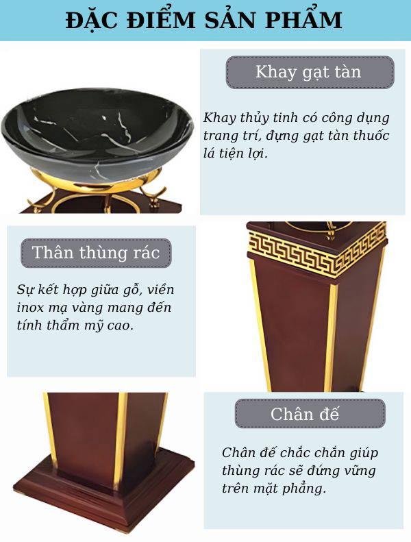 Chi tiết các đặc điểm mẫu thùng rác đặt sảnh này