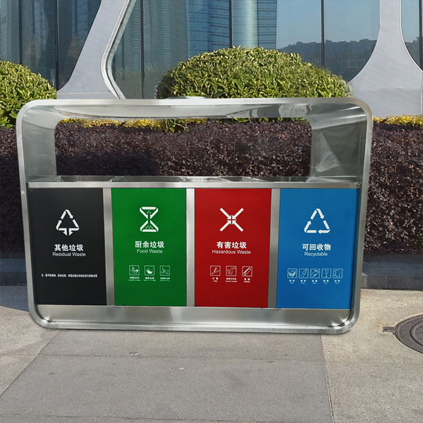 Mẫu thùng rác inox 4 ngăn nhiều màu