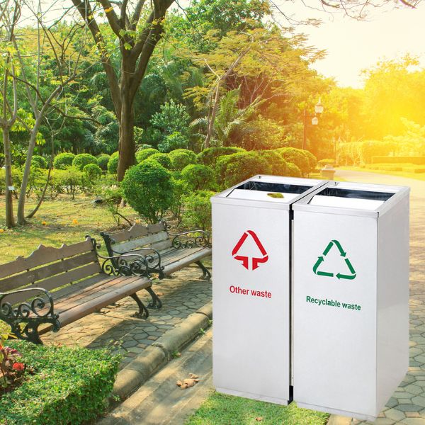 Mẫu thùng rác ngoài trời nắp bập bênh 2 ngăn