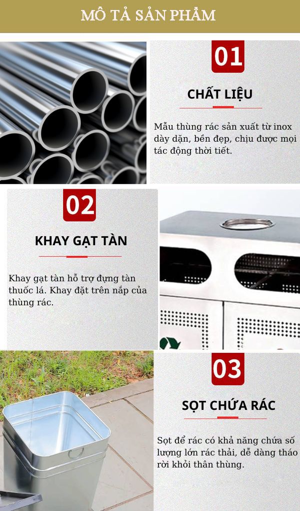 Chi tiết các đặc điểm của mẫu thùng rác đôi inox