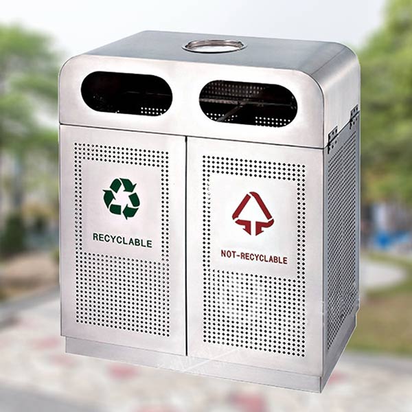Mẫu thùng rác ngoài trời 2 ngăn sản xuất từ inox loại tốt