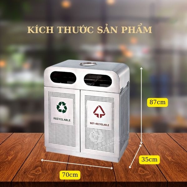 Kích thước thùng rác đôi bằng inox đặt công viên, ngoài trời