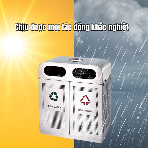 Thùng rác đảm bảo chắc chắn, chịu được nắng mưa tốt