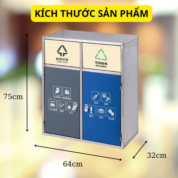 Kích thước thùng rác inox 2 ngăn cửa đẩy