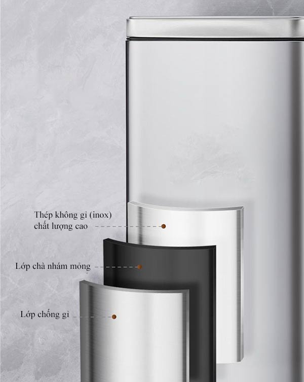 Kết cấu lớp inox vỏ thùng rác