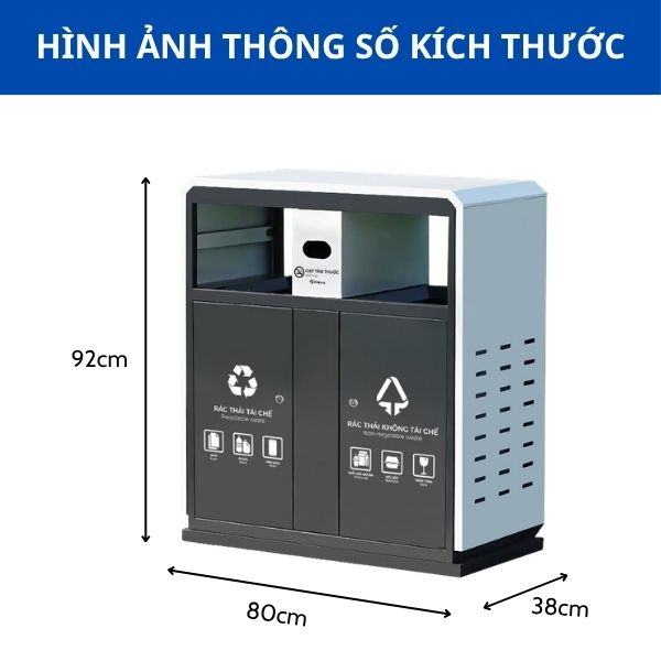 Thùng rác kim loại ngoài trời 2 ngăn