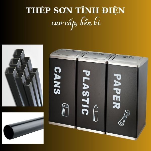 Mẫu thùng rác sản xuất từ thép sơn tĩnh điện đen