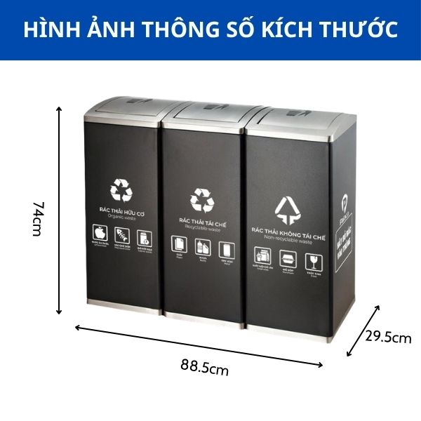 Thùng rác nắp lật 3 ngăn ngoài trời