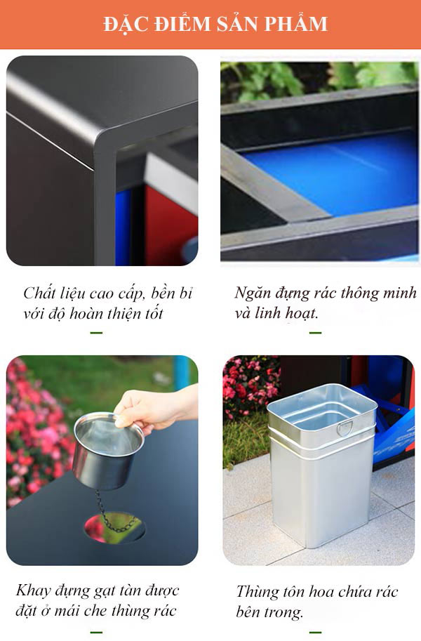 Thùng rác ngoài trời 2 ngăn bằng thép
