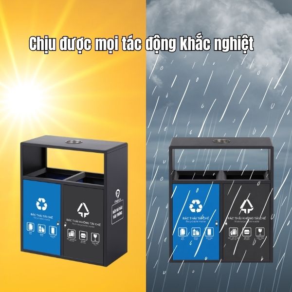 Thùng rác ngoài trời 2 ngăn bằng thép