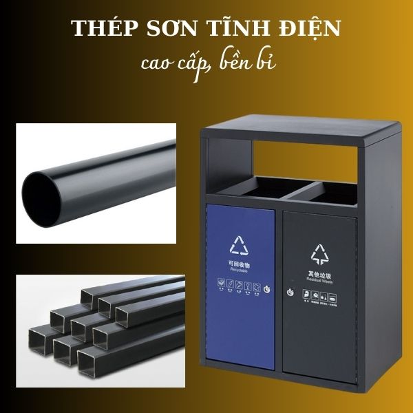 Mẫu thùng rác được sản xuất từ thép sơn tĩnh điện đen