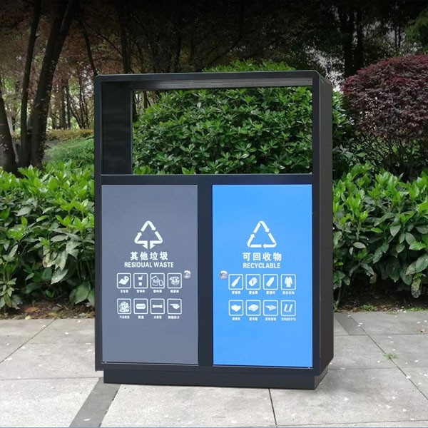 Thùng rác ngoài trời 2 ngăn bằng thép