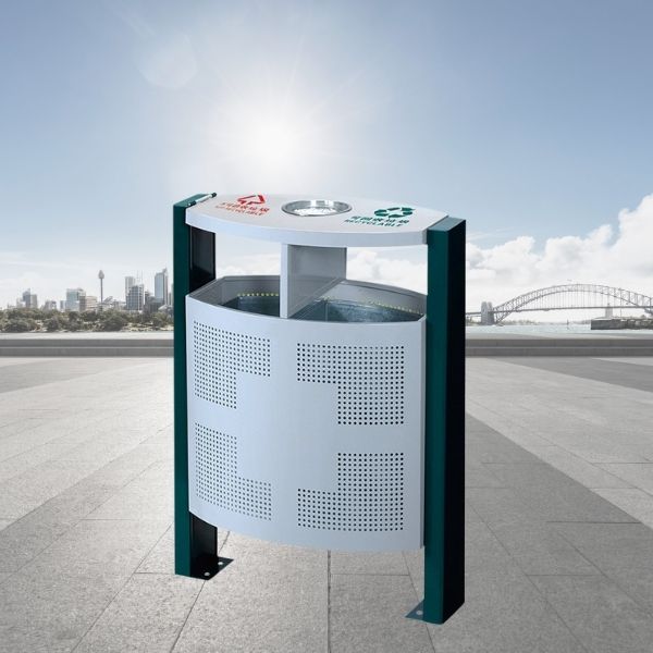 Thùng rác ngoài trời đế cao, 2 ngăn phân loại rác