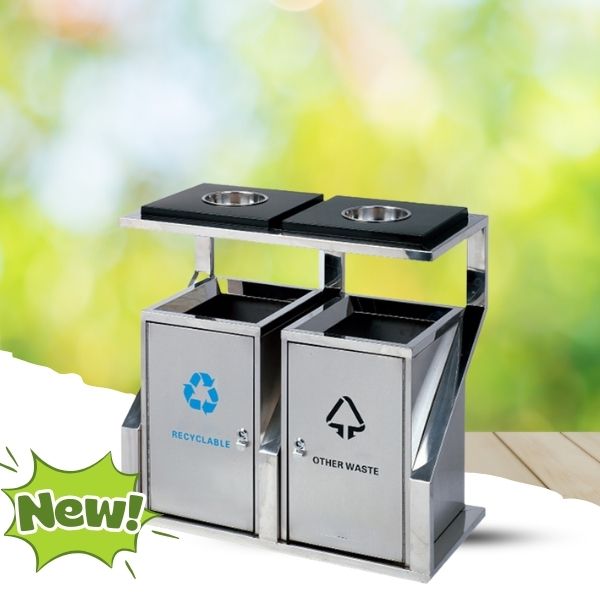 Mẫu thùng rác inox đôi ngoài trời phân loại rác