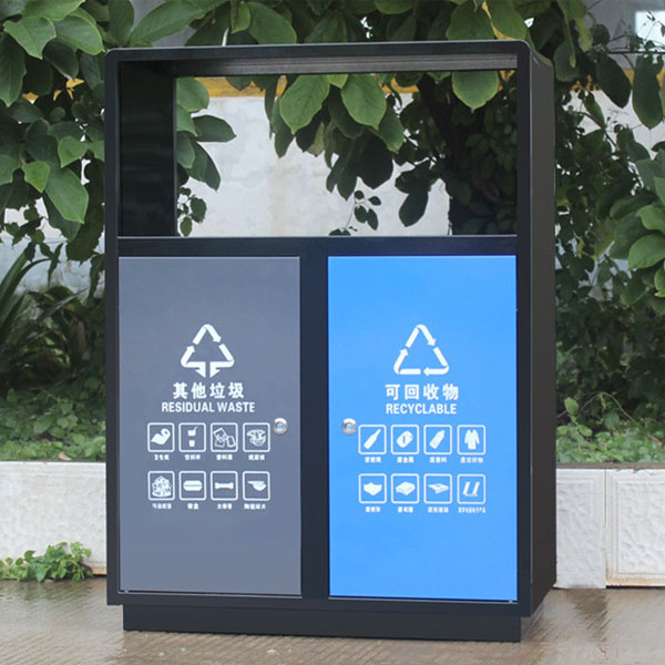 Mẫu thùng rác bằng inox 2 ngăn dùng ngoài trời