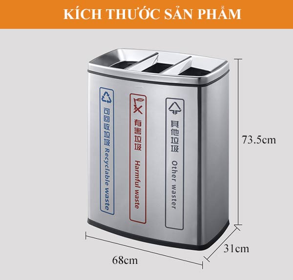 Kích thước thùng rác ngoài trời bằng inox