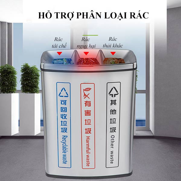 3 ngăn đựng rác của thùng rác phù hợp với từng loại rác thải