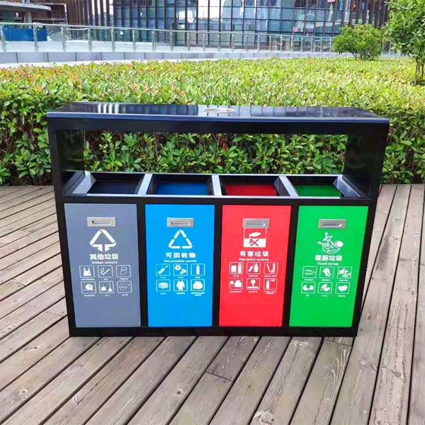 Mẫu thùng rác 4 ngăn sản xuất từ thép sơn tĩnh điện