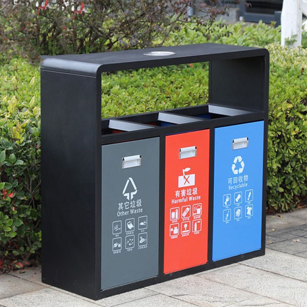 Mẫu thùng rác 3 ngăn bằng thép sơn tĩnh điện