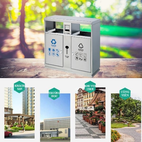 Mẫu thùng rác inox gạt tàn chuyên dùng cho không gian ngoài trời